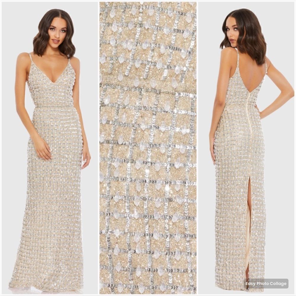 Mac Duggal 5394 Womens Chandelier GEOMETRIC EMBELLISHED V-NECK GOWN  Dress